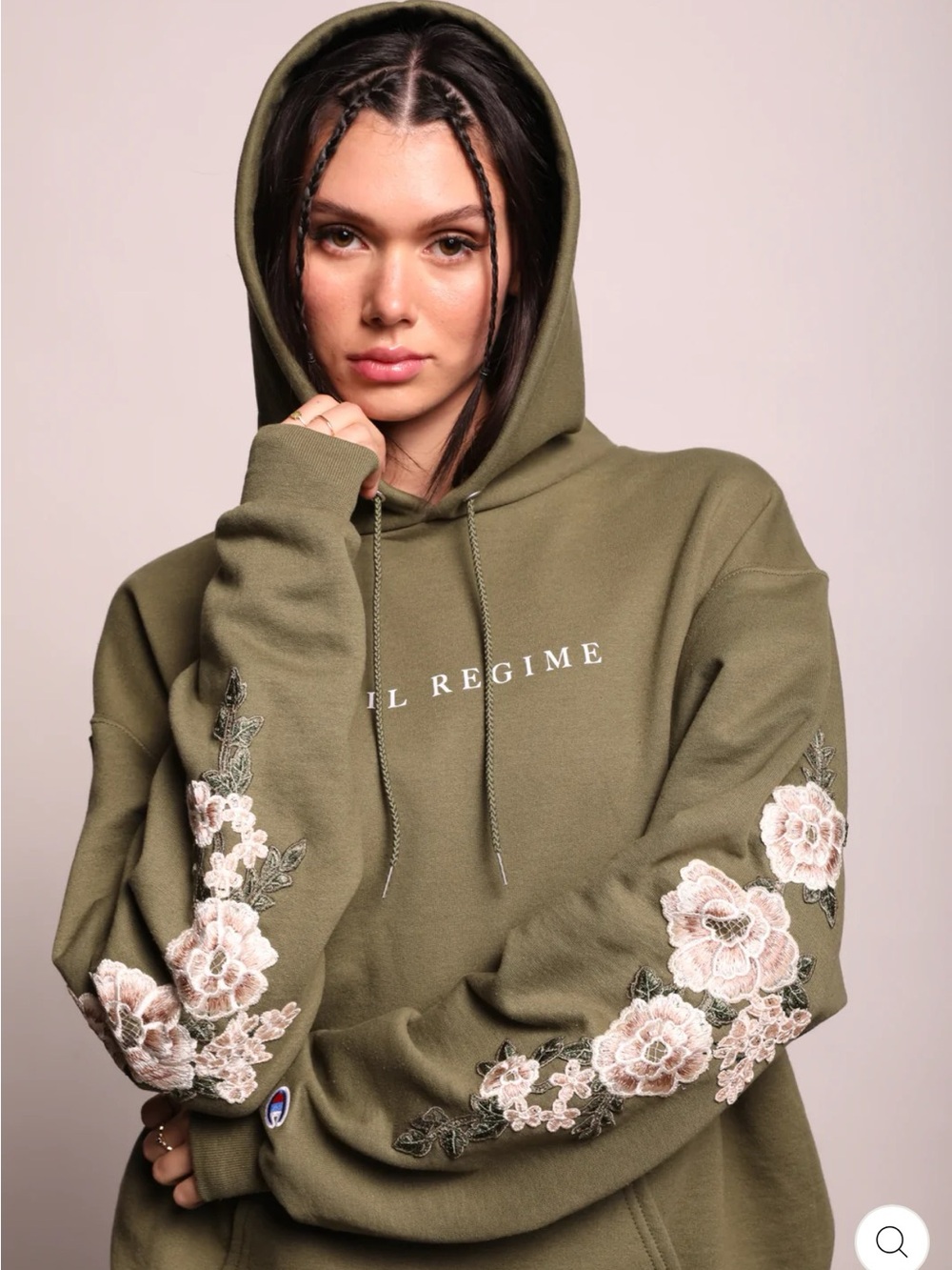 Olive Floral-Embroidered Hoodie - Women's Pullover by Lil Regime